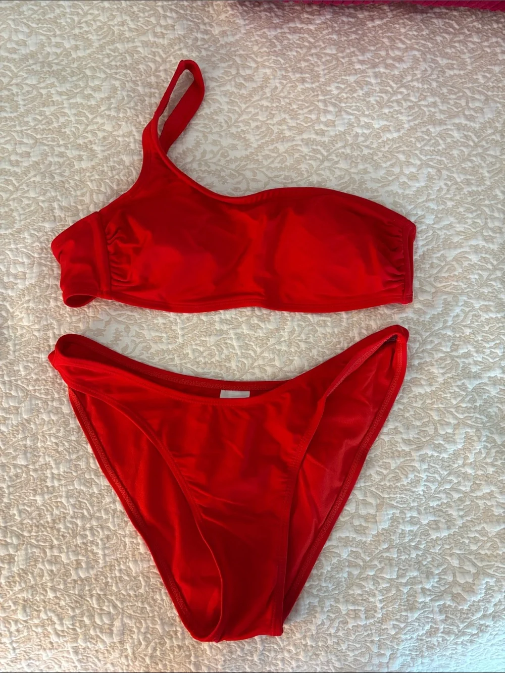 Red One-Shoulder Bikini Set - Women's Swimwear